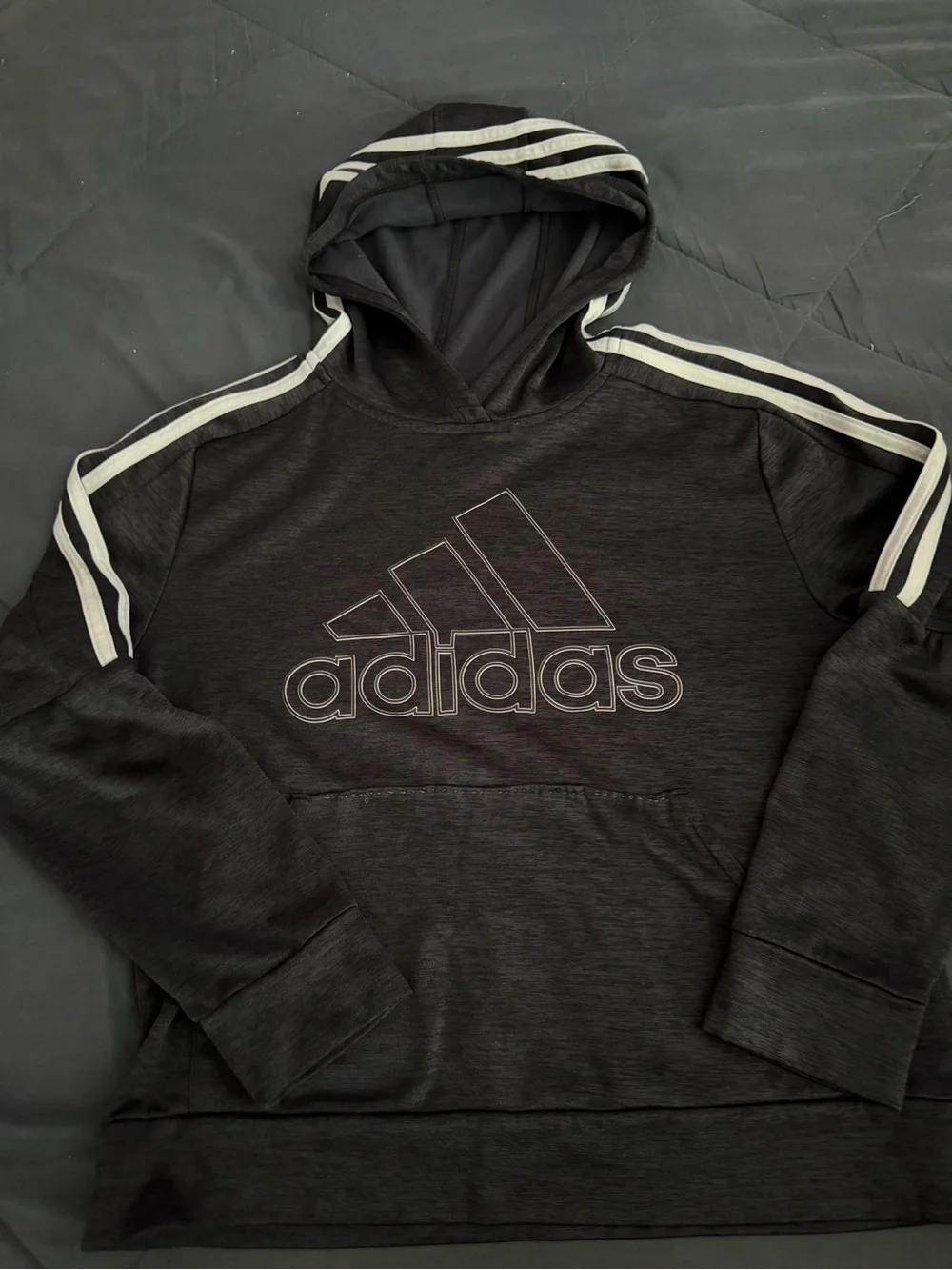 adidas Black Hoodie with White Stripe Accents
